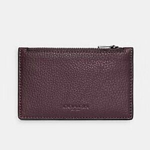 Coach Pebble Leather Zip Card Case - Dark Grape